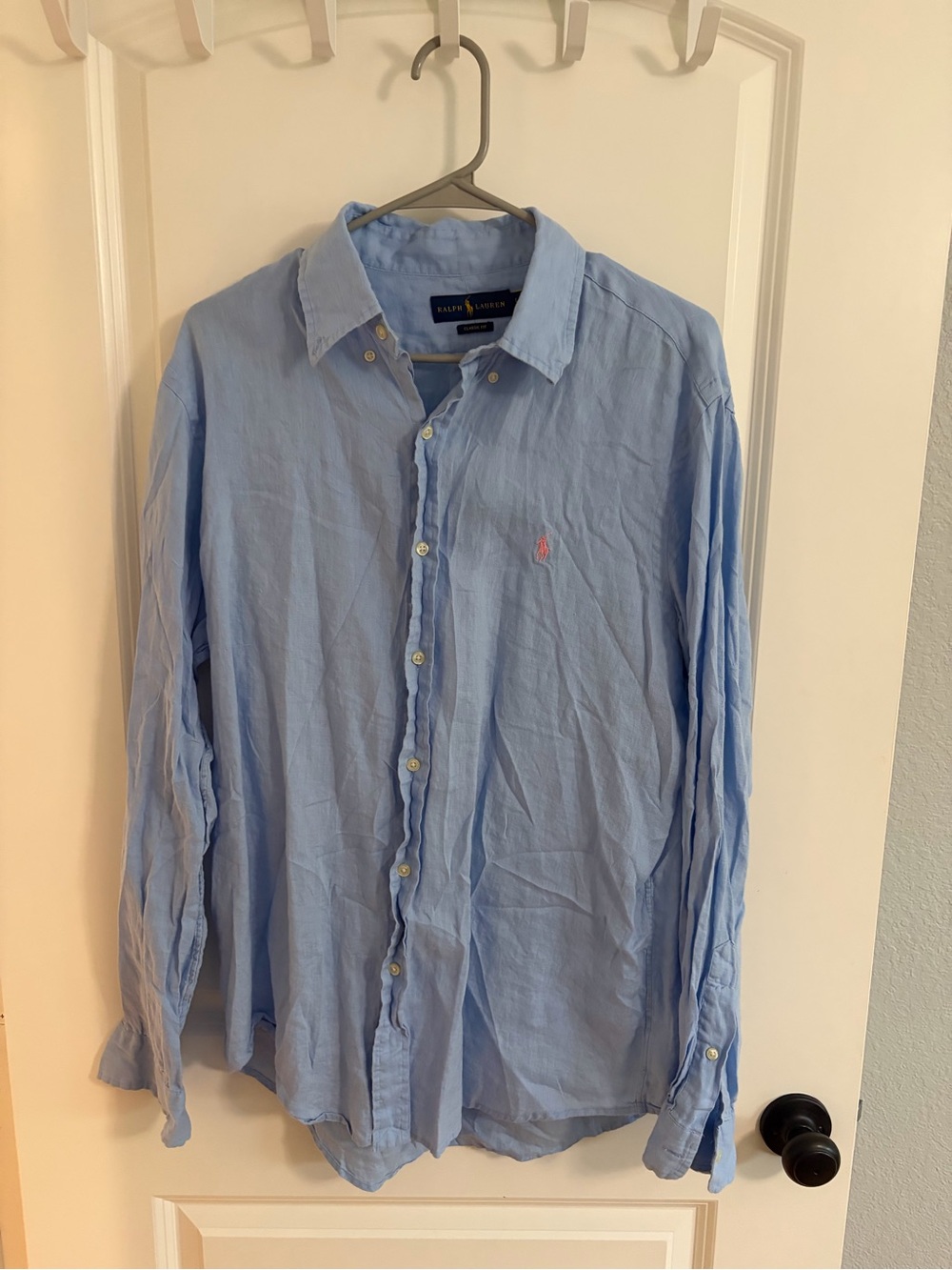 Ralph Lauren Men’s 100% Linen Light Blue Long-Sleeve Button-Down Shirt